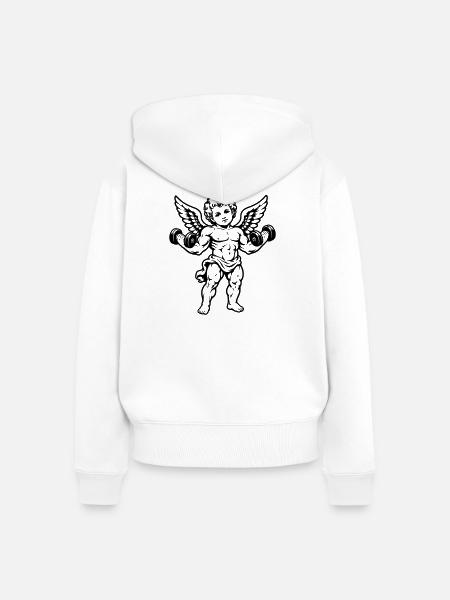 Starker Cherub trainiert mit Hanteln - Frauen Premium Bio Zip Hoodie - Weiß