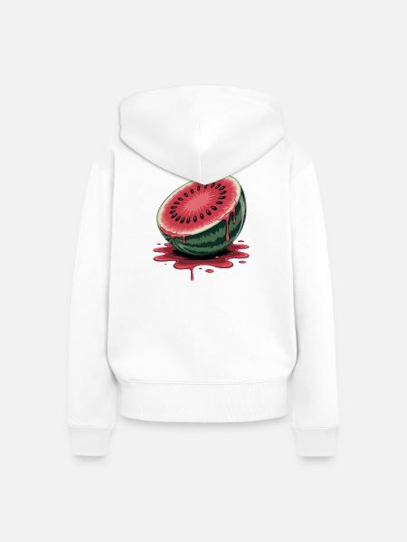 Saftige Halbierte Wassermelone Mit Tropfendem - Frauen Premium Bio Zip Hoodie - Weiß