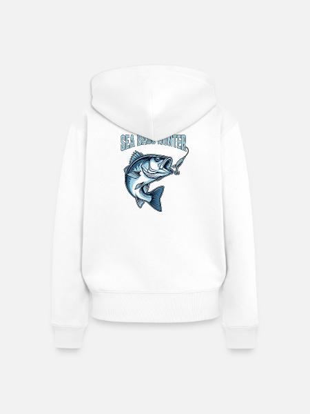 Sea Bass Hunter - Frauen Premium Bio Zip Hoodie - Weiß