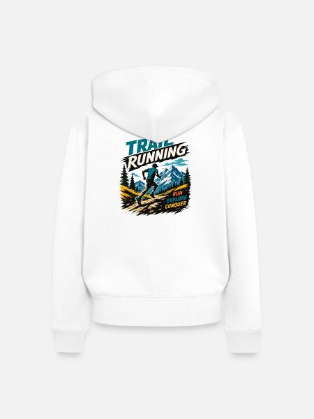 Trailrunning. Lauf. Erkunde. Erobern - Frauen Premium Bio Zip Hoodie - Weiß