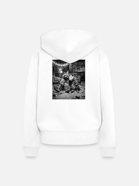 Waschbären Afterparty Wohnzimmer - Frauen Premium Bio Zip Hoodie - Weiß