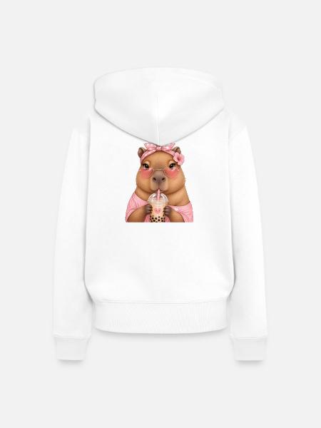 Capybara Girl Bubble Tea - Frauen Premium Bio Zip Hoodie - Weiß