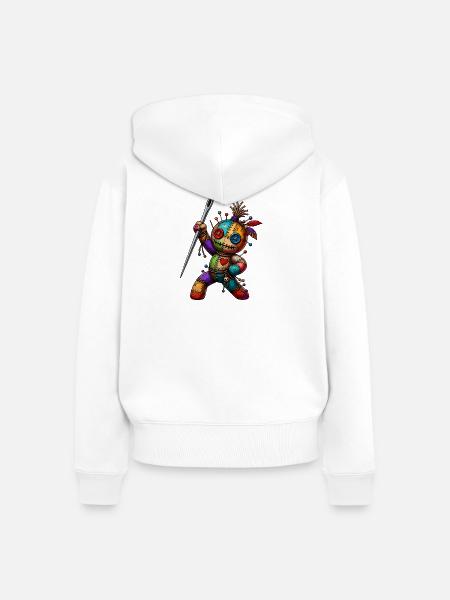 Patchwork Nadelpuppe - Frauen Premium Bio Zip Hoodie - Weiß