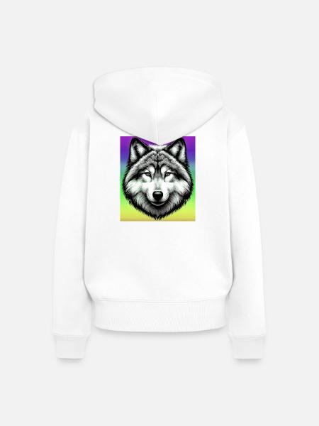 Wolf - Frauen Premium Bio Zip Hoodie - Weiß