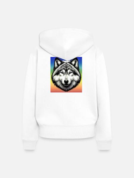 Wolf - Frauen Premium Bio Zip Hoodie - Weiß