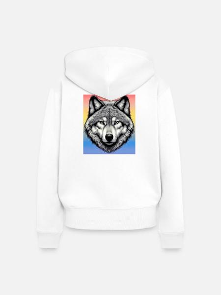 Wolf - Frauen Premium Bio Zip Hoodie - Weiß