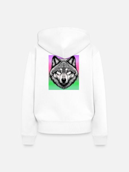 Wolf - Frauen Premium Bio Zip Hoodie - Weiß