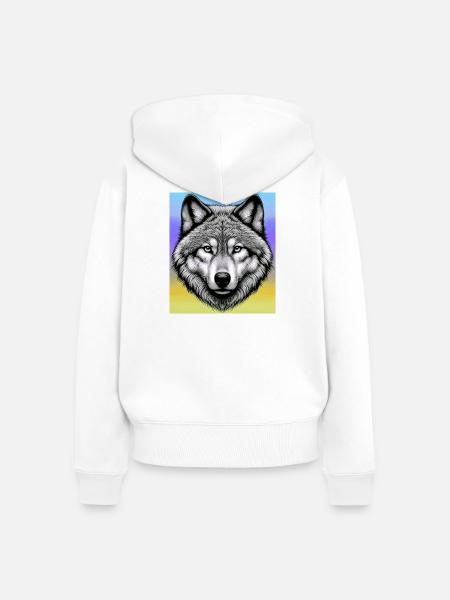 Wolf - Frauen Premium Bio Zip Hoodie - Weiß