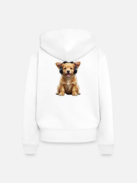 Kopfhörer-Puppy - Frauen Premium Bio Zip Hoodie - Weiß