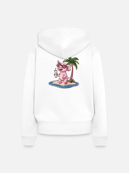 Schwein Sommer Palme - Frauen Premium Bio Zip Hoodie - Weiß