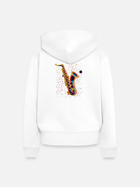 Saxophon Retrowave - Frauen Premium Bio Zip Hoodie - Weiß