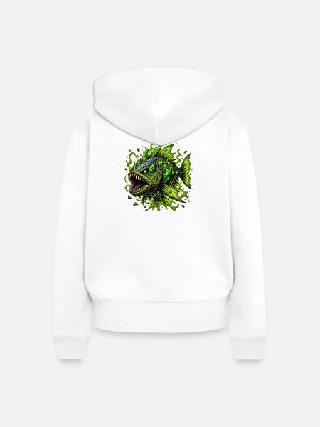 Grünes Tiefsee Monster - Frauen Premium Bio Zip Hoodie - Weiß