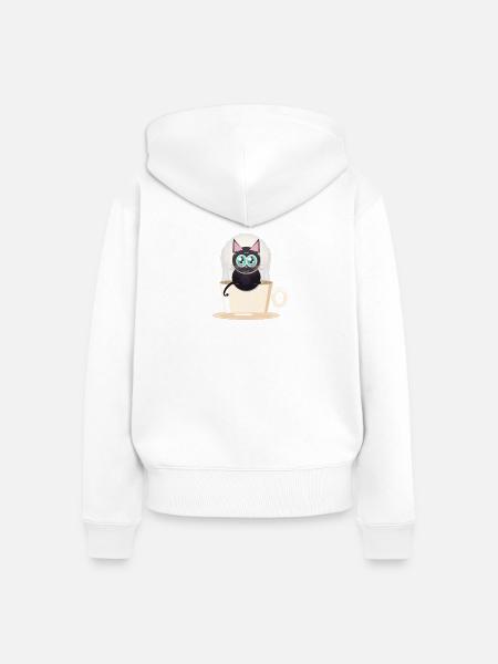 Katz im Kaffeebecher - Frauen Premium Bio Zip Hoodie - Weiß