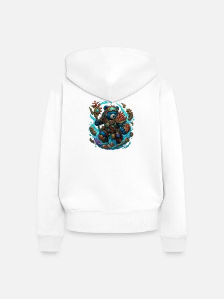 Steampunk-Bär im Tiefsee-Abenteuer - Frauen Premium Bio Zip Hoodie - Weiß