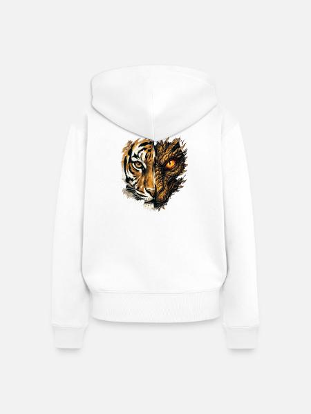 Drache Tiger Gesicht - Frauen Premium Bio Zip Hoodie - Weiß