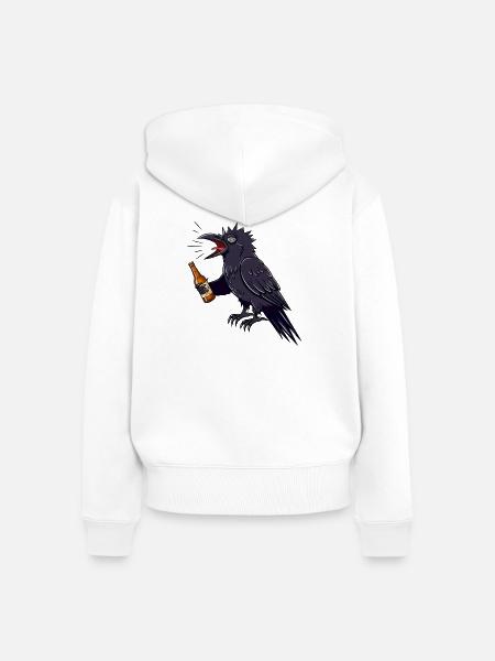 Rabe mit Bierflasche - Frauen Premium Bio Zip Hoodie - Weiß