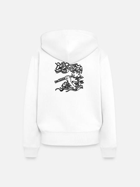Flötenjunge Skizze - Frauen Premium Bio Zip Hoodie - Weiß