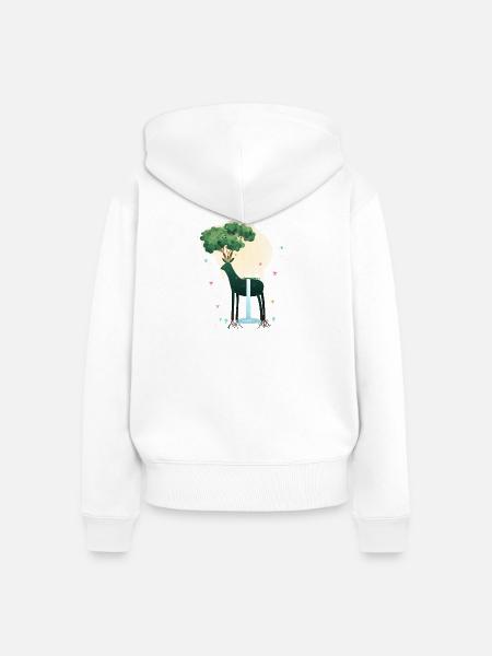 Waldhirsch mit Baumkrone und Wasserfall - Frauen Premium Bio Zip Hoodie - Weiß