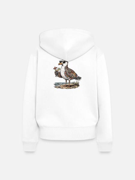 Möwe Asiatische Tattoo Kunst - Frauen Premium Bio Zip Hoodie - Weiß