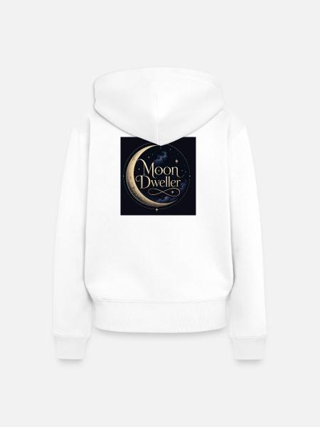 Mondbewohner: Goldener Mondkreis - Frauen Premium Bio Zip Hoodie - Weiß