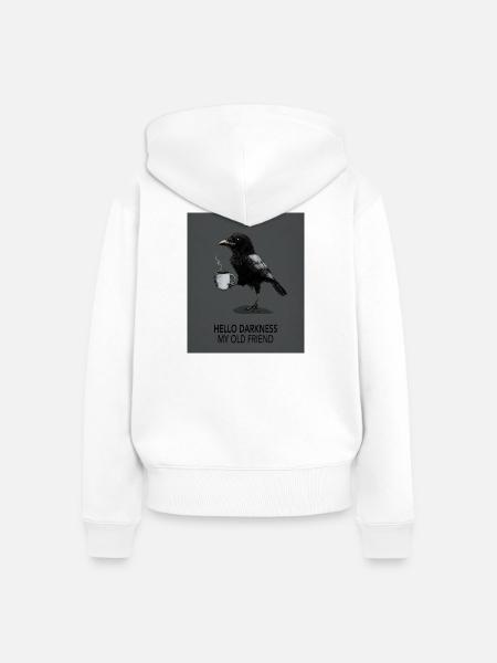 Hello Darkness My Old Friend Raven - Frauen Premium Bio Zip Hoodie - Weiß