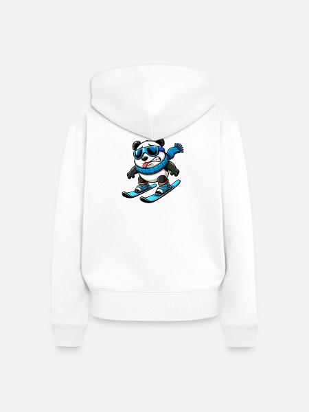 Panda Skifahrer Winter Comic Lustig - Frauen Premium Bio Zip Hoodie - Weiß