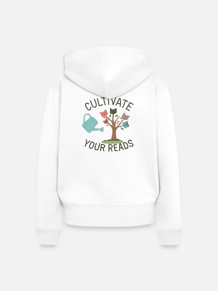 LeseGarten Geschenk Bücherfreunde Hobbygärtner - Frauen Premium Bio Zip Hoodie - Weiß