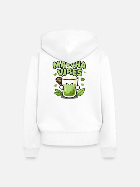 Matcha Vibes Becher Illustration - Frauen Premium Bio Zip Hoodie - Weiß
