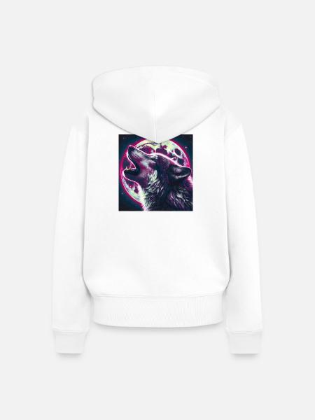 Wolf heult zum Vollmond - Frauen Premium Bio Zip Hoodie - Weiß