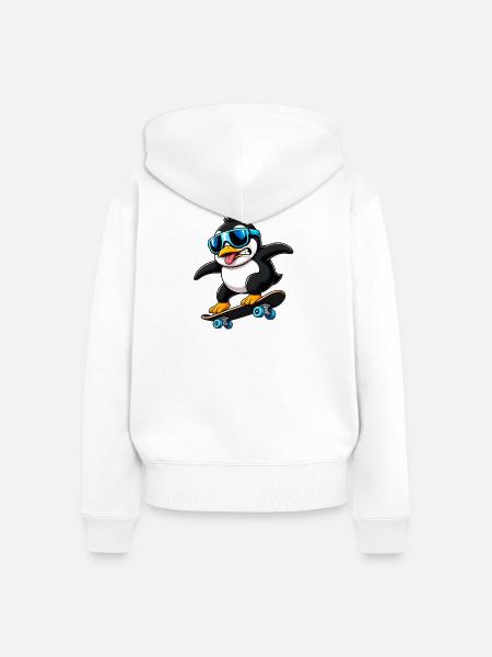 Cooler Pinguin Skateboarder Quirky Comic - Frauen Premium Bio Zip Hoodie - Weiß