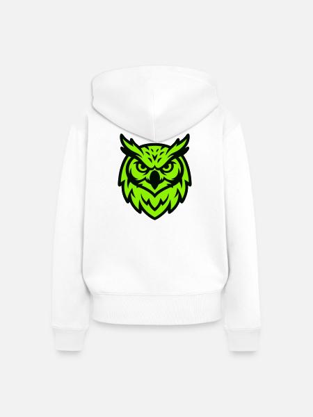 Gruene Eule Maskottchen Logo - Frauen Premium Bio Zip Hoodie - Weiß