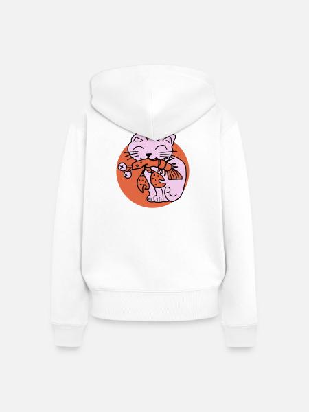 Katze frisst Krebs auf - Frauen Premium Bio Zip Hoodie - Weiß