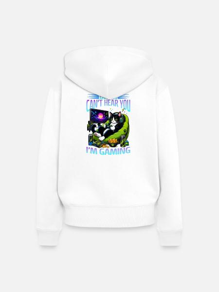 Gamer Gaming Cat Video Game - Frauen Premium Bio Zip Hoodie - Weiß