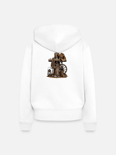 Western Rustikal Pfosten, Lasso und Hut - Frauen Premium Bio Zip Hoodie - Weiß
