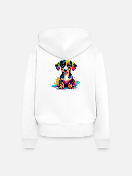 Bunter Welpe Farbexplosion - Frauen Premium Bio Zip Hoodie - Weiß