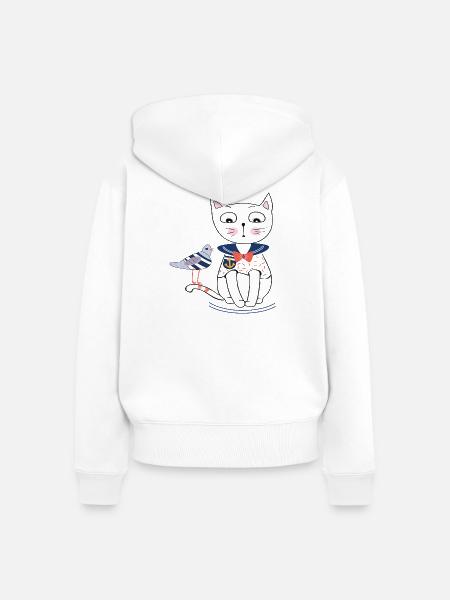 Katze und Möwe - Frauen Premium Bio Zip Hoodie - Weiß