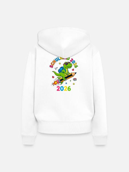 Schulkind 2026 Dino T-Rex Einschulung - Frauen Premium Bio Zip Hoodie - Weiß
