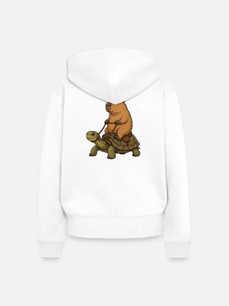 Capybara reitet Schildkröte Cartoon - Frauen Premium Bio Zip Hoodie - Weiß