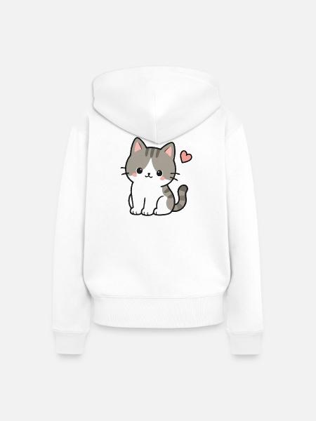 Süßes Kawaii-Kätzchen mit rosa Herz - Frauen Premium Bio Zip Hoodie - Weiß
