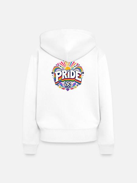 Pride Regenbogen Disko CSD Spruch Outfit - Frauen Premium Bio Zip Hoodie - Weiß