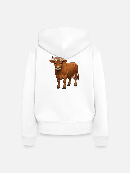 Braune Kuh - Frauen Premium Bio Zip Hoodie - Weiß
