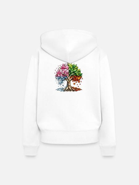 Vierjahreszeiten Baumkunst - Frauen Premium Bio Zip Hoodie - Weiß