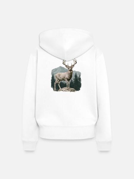 Hirsch mit Geweih - Frauen Premium Bio Zip Hoodie - Weiß