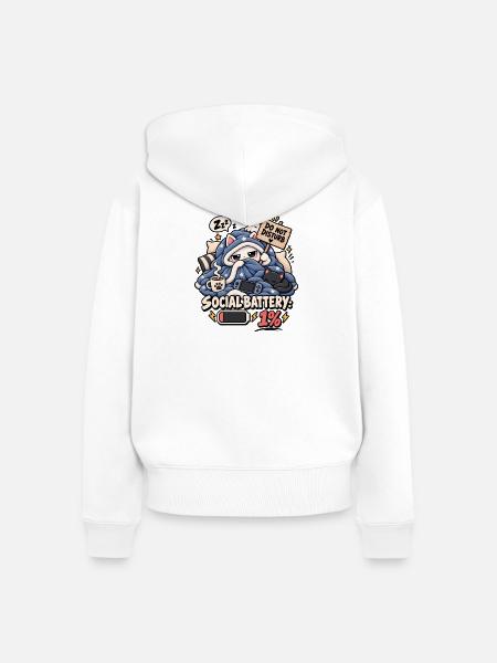 Schlafmodus Social Battery 1% - Frauen Premium Bio Zip Hoodie - Weiß