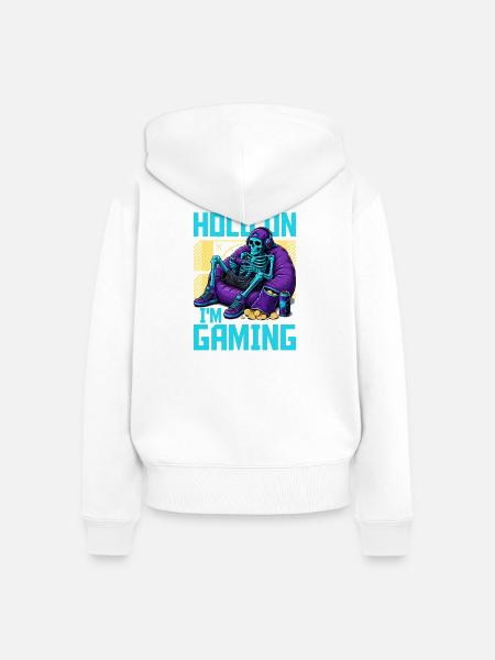 Skeleton Gamer Gaming Halloween - Frauen Premium Bio Zip Hoodie - Weiß