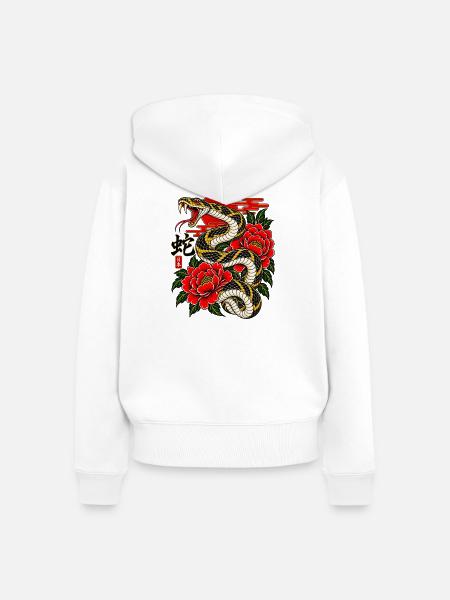 Kobra mit Pfingstrosen Tattoo - Frauen Premium Bio Zip Hoodie - Weiß