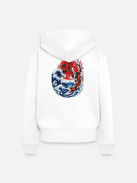 Koi Wellen Zen Motiv - Frauen Premium Bio Zip Hoodie - Weiß