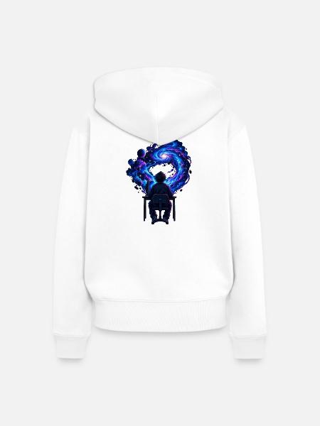 Kosmische Kreativität am Schreibtisch - Frauen Premium Bio Zip Hoodie - Weiß