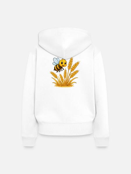 Goldene Ähren Bienen-Motiv - Frauen Premium Bio Zip Hoodie - Weiß
