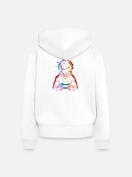 Gamer Synthwave - Frauen Premium Bio Zip Hoodie - Weiß